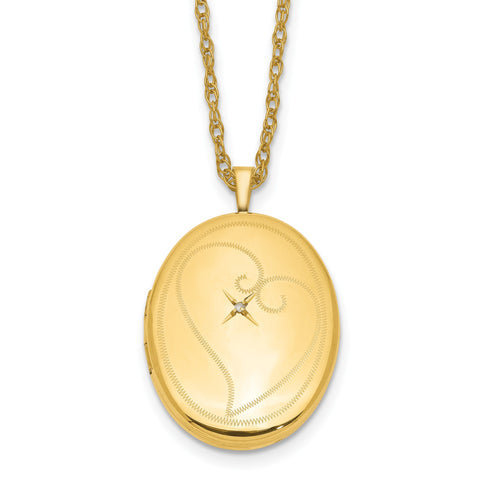 1/20 Gold Filled 26mm Diamond in Heart Oval Locket Necklace - Birthstone Company