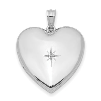 Sterling Silver Rhod-plated 24mm With Diamond Star Design Heart Locket