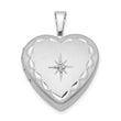 Sterling Silver Rhodium-plated Satin & Diamond Cut Diamond Star Heart Locket