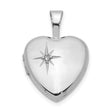 Sterling Silver Rhodium-plated Polished Diamond Star 12mm Heart Locket - Birthstone Company