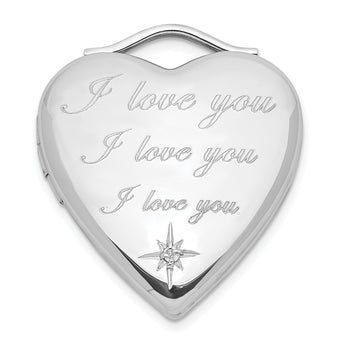Sterling Silver Diamond I Love You 20mm Heart Locket