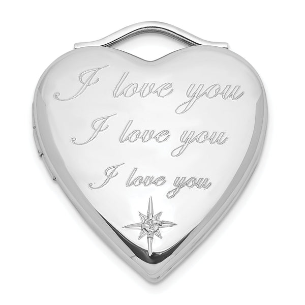 Sterling Silver Diamond I Love You 20mm Heart Locket