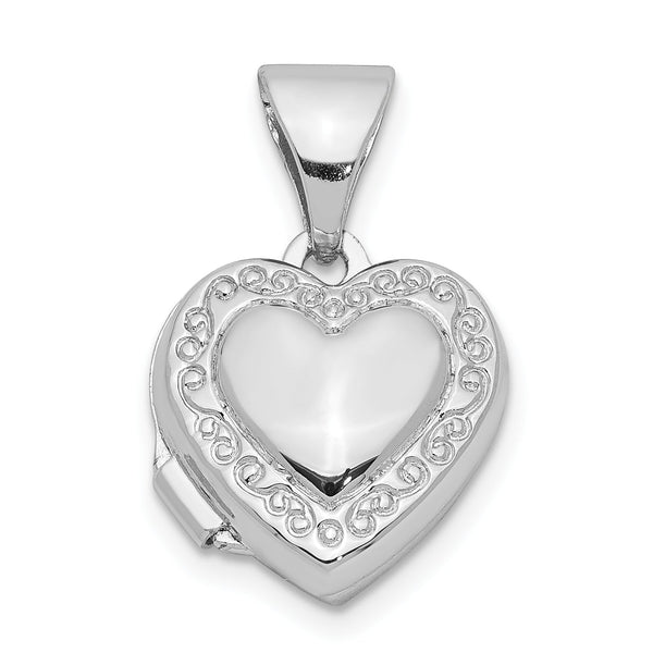 Sterling Silver Rhodium-plated 10mm Heart Locket