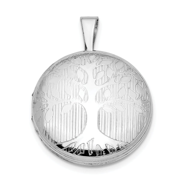 Sterling Silver Rhodium-plated Round Tree Design Locket