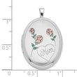 Sterling Silver RH 26mm Satin/Polished Enameled Roses Mom Oval Locket