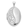 Sterling Silver Rhodium-plated 26mm Scroll Oval Locket