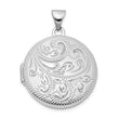 Sterling Silver Rhodium-plated 20mm Scroll Round Locket