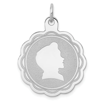 Sterling Silver Rhodium-plated Engraveable Boy Disc Charm