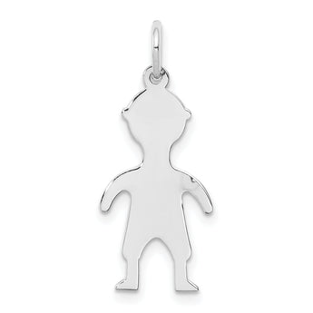 Sterling Silver Rhod-plated Eng. Boy Polished Front/Satin Back Disc Charm