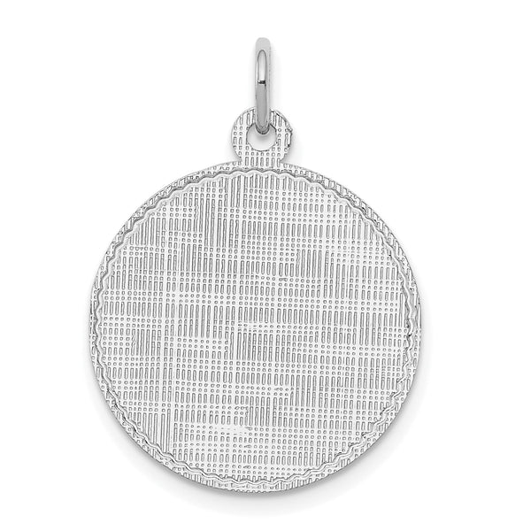 SS Rh-plt Engraveable Round Patterned Polished Front/Satin Back Disc