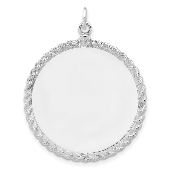 Sterling Silver Rhod-plated Eng. Rnd w/Rope Polish Front/Satin Back Disc