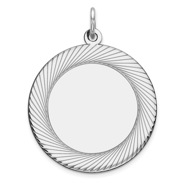 Sterling Silver Rhod-plated Eng. Round Polish Front/Satin Back Disc Charm