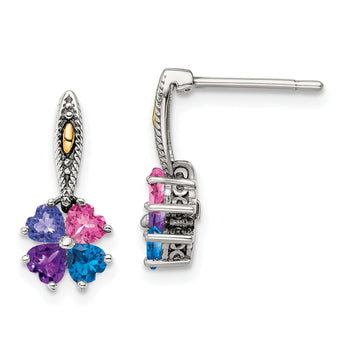 Sterling Silver Antiqued w/14k 4-stone Mother's Earring