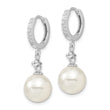 Majestic Sterling Silver Rhodium-plated 10-11mm White Imitation Shell Pearl CZ Hinged Hoop Dangle Earrings