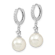 Majestic Sterling Silver Rhodium-plated 10-11mm White Imitation Shell Pearl CZ Hinged Hoop Dangle Earrings - Birthstone Company