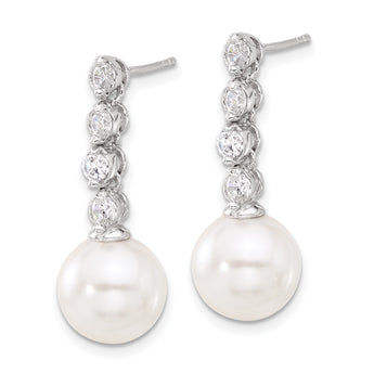 Sterling S Majestik RH-pl 10-11mm Wht Imit Shell Pearl/CZ Dangle Earrings - Birthstone Company