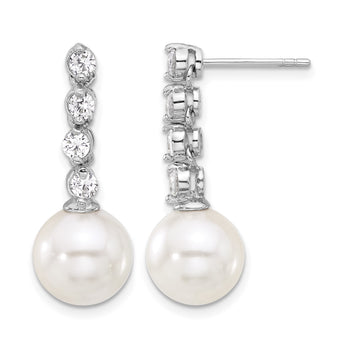 Sterling S Majestik RH-pl 10-11mm Wht Imit Shell Pearl/CZ Dangle Earrings - Birthstone Company
