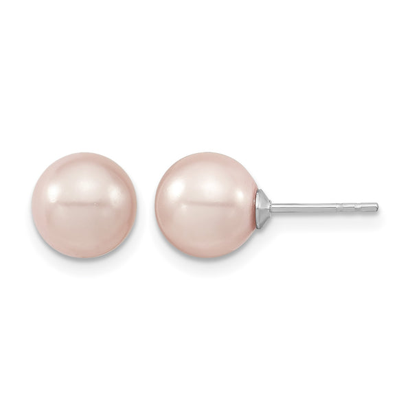 Majestic Sterling Silver Rhodium-plated 8-9mm Pink Imitation Shell Pearl Stud Earrings - Birthstone Company
