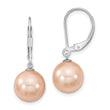 Majestik Sterling Silver Rhodium-plated 10-11mm Pink Imitation Shell Pearl Leverback Dangle Earring