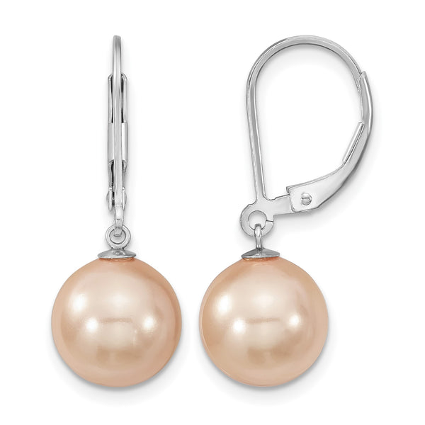 Majestik Sterling Silver Rhodium-plated 10-11mm Pink Imitation Shell Pearl Leverback Dangle Earring - Birthstone Company