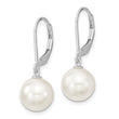 Majestik Sterling Silver Rhodium-plated 10-11mm White Imitation Shell Pearl Leverback Dangle Earring