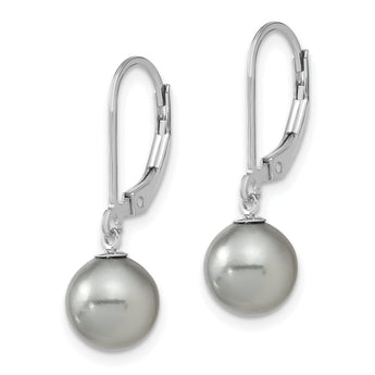 Majestic Sterling Silver Rhodium-plated 8-9mm Grey Imitation Shell Pearl Leverback Dangle Earrings