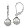 Majestic Sterling Silver Rhodium-plated 8-9mm Grey Imitation Shell Pearl Leverback Dangle Earrings