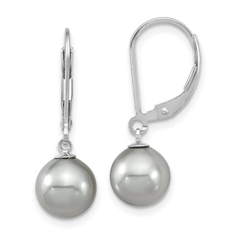 Majestic Sterling Silver Rhodium-plated 8-9mm Grey Imitation Shell Pearl Leverback Dangle Earrings