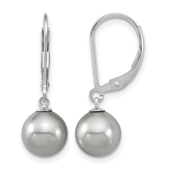 Majestic Sterling Silver Rhodium-plated 8-9mm Grey Imitation Shell Pearl Leverback Dangle Earrings - Birthstone Company