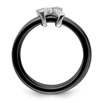 Brilliant Embers Sterling Silver Rhodium-plated 17 Stone Micro Pav‚ CZ X Ceramic Ring