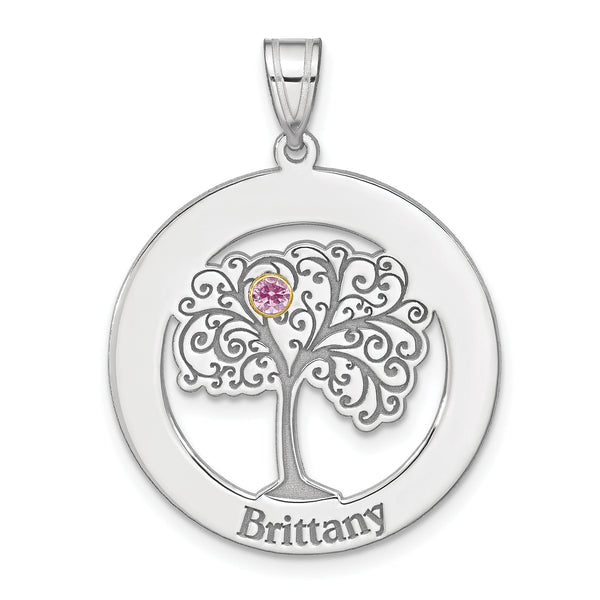 Sterling Silver/Rhod-plated 1 Birthstone with 14k Bezel Family Pendant