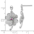 Cubic Zirconia & Red Corundum Clover Drop Earrings in Sterling Silver