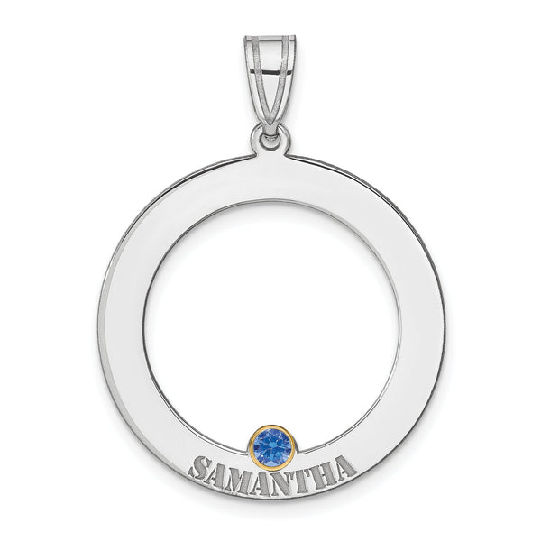 SS/Rhod-plated 1 Birthstone Circle with 14k Bezel Family Pendant