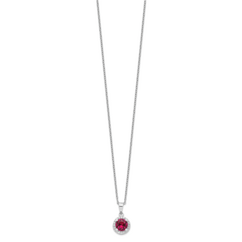 Red Corundum Cubic Zirconia Halo Necklace in Sterling Silver, 18 Inch