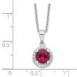 Red Corundum Cubic Zirconia Halo Necklace in Sterling Silver, 18 Inch