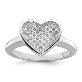 Brilliant Embers Sterling Silver Rhodium-plated 34 Stone Micro Pav‚ CZ Heart Ring