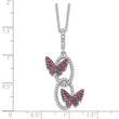 Sterling Silver CZ Necklace with Red Butterfly Charm