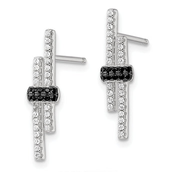 Sterling Silver Black Spinel CZ Dangle Earrings with Polished Rhodium Finish