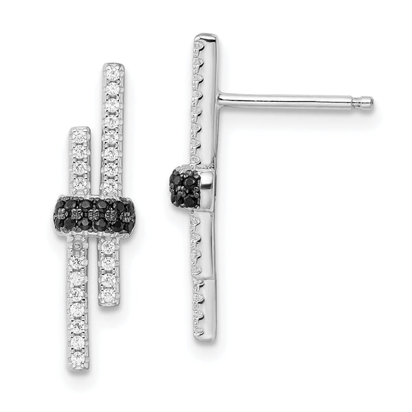 Sterling Silver Black Spinel CZ Dangle Earrings with Polished Rhodium Finish