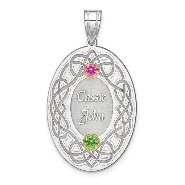 Sterling Silver Rhodium-plated/14k Bezel Crystal Family Pendant
