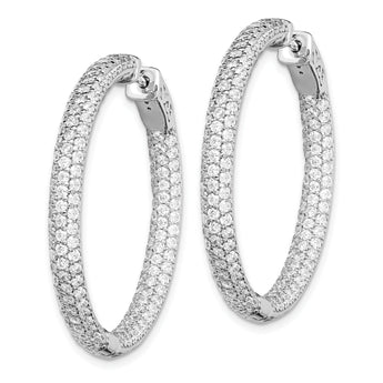 Sterling Shimmer Sterling Silver Rhodium-plated 304 Stone Pav‚ 1.5mm CZ In and Out Round Hinged Hoop Earrings