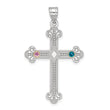 Sterling Silver Rh-plt/14k Bezel Crystal Family Cross Pendant