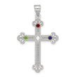 Sterling Silver Rh-plt/14k Bezel Crystal Family Cross Pendant