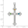 Sterling Silver Rh-plt Crystal Family Cross Pendant
