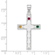 Sterling Silver Rh-plt Crystal Family Cross Pendant