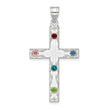 Sterling Silver Rh-plt/14k Bezel Crystal Family Cross Pendant