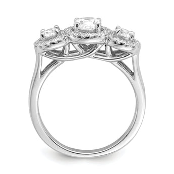 Brilliant Embers Sterling Silver Rhodium-plated 42 Stone Halo Micro Pav‚ CZ 3 Stone Ring