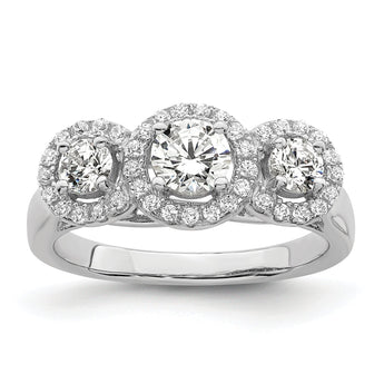 Brilliant Embers Sterling Silver Rhodium-plated 42 Stone Halo Micro Pav‚ CZ 3 Stone Ring