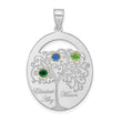 Sterling Silver/Rhod-plated 3 Birthstone with 14k Bezel Family Pendant