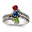 Sterling Silver Antiqued With14k 3-stone Mother's Ring